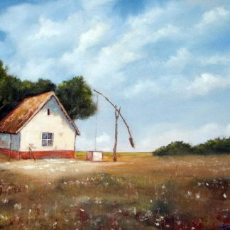 a kép tartalma: parasztház, gémeskút, fák
