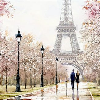a képen eiffel torony, szerelmespár, sétány, lámpa látható