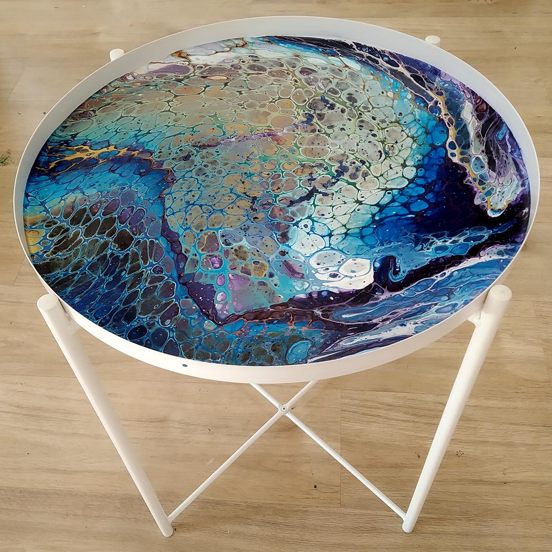 asztallap fluid art technikával festve